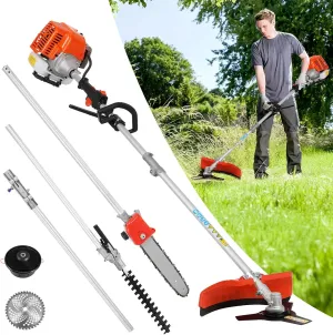 5 in 1 Weed Eater Gas Powered, 52cc 2-Stroke Gas Weed Wacker, Petrol Hedge Trimmer with Attachments, 9500rpm Strong Power & Gas Weed Eater for Yard and Garden (Orange)