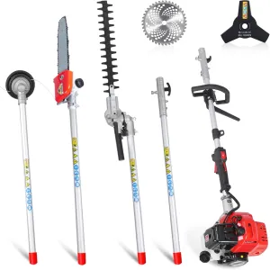 5-in-1 Weed Wacker Gas Powered – 52CC 2-Stroke String Trimmer/Edger, Pole Saw, Hedge Trimmer and Brush Cutter Blade with Extension Pole – Gas Powered Yard Tool for Landscaping (GC5090)
