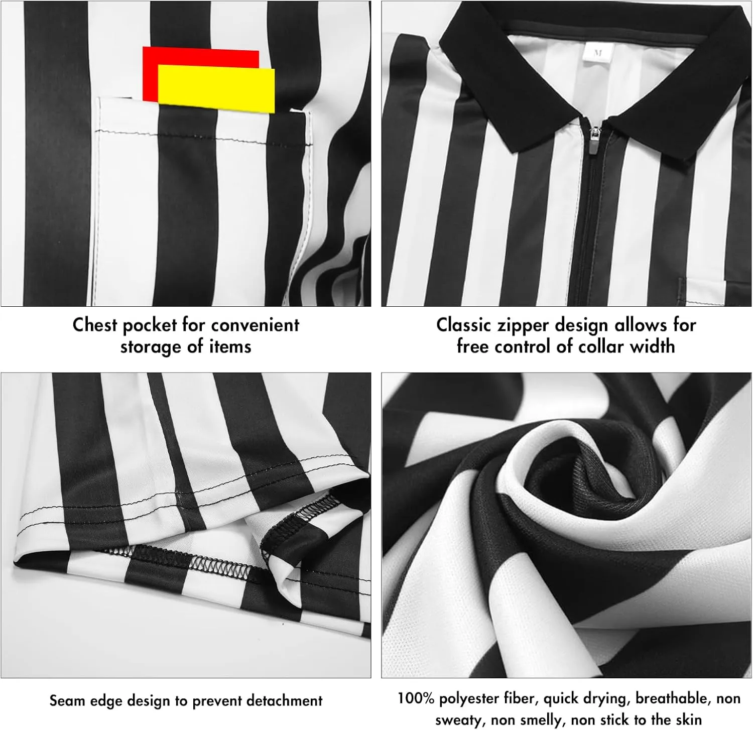 5 Pcs Men's Referee Costume Kit Official Referee Shirt Womens Ref Hat Whistle Yellow Red Penaltys Flag for Football Halloween