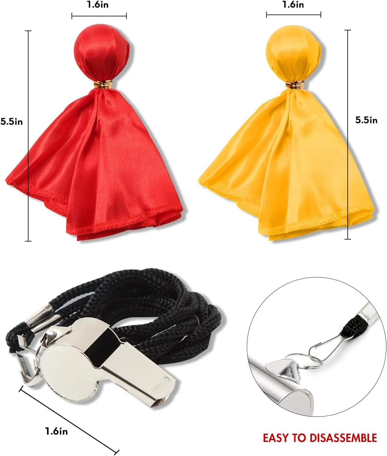 5 Pcs Men's Referee Costume Kit Official Referee Shirt Womens Ref Hat Whistle Yellow Red Penaltys Flag for Football Halloween