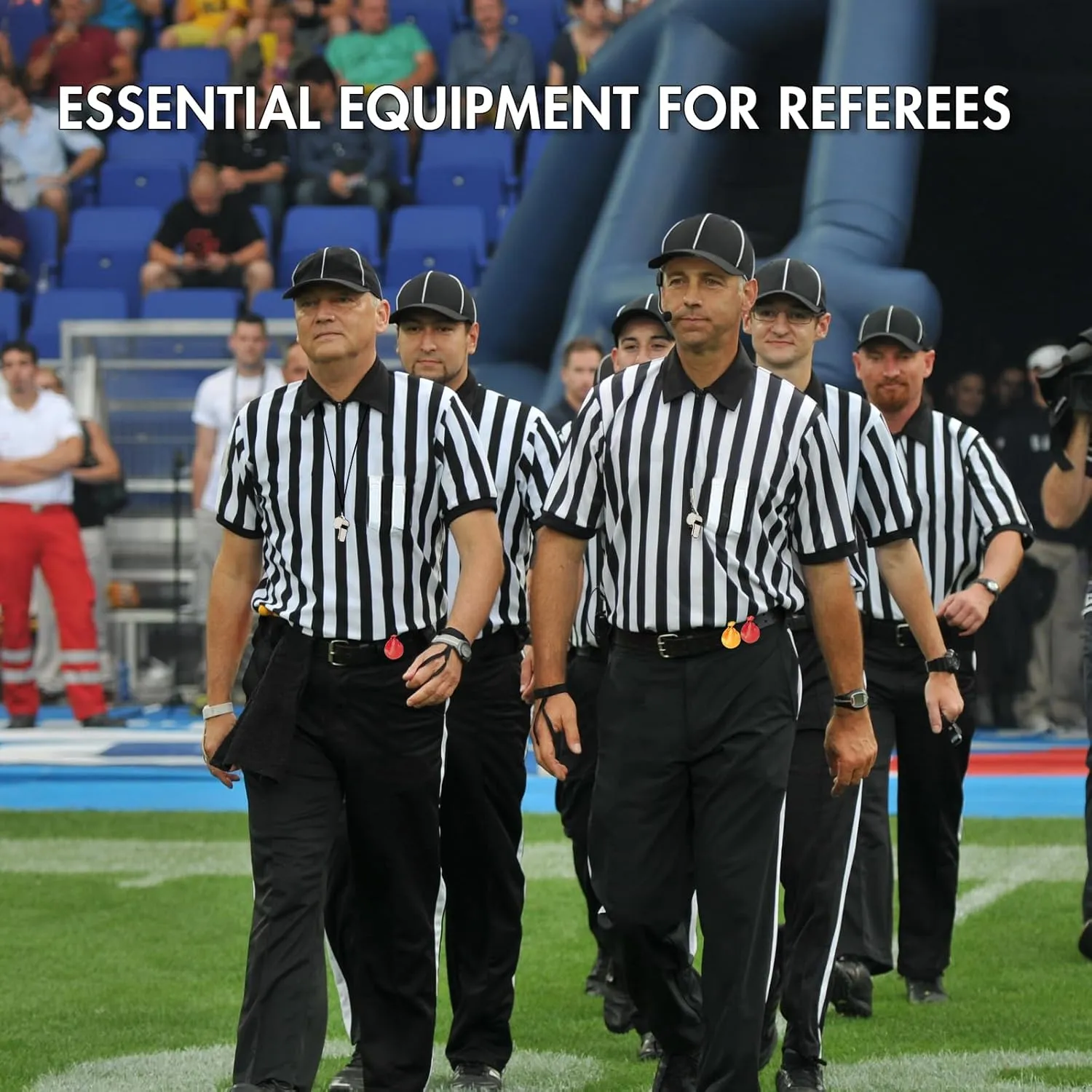 5 Pcs Men's Referee Costume Kit Official Referee Shirt Womens Ref Hat Whistle Yellow Red Penaltys Flag for Football Halloween