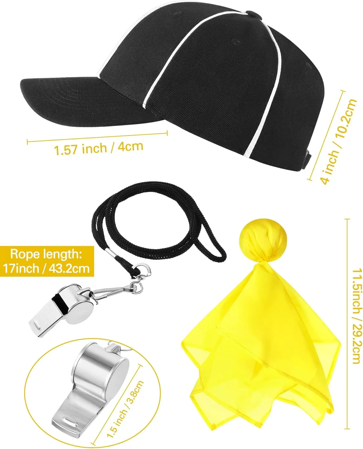 5 Pcs Referee Costume for Women Carnival Halloween Ref Uniform with Belt Hat Whistle Yellow Penalty Flags Long Socks