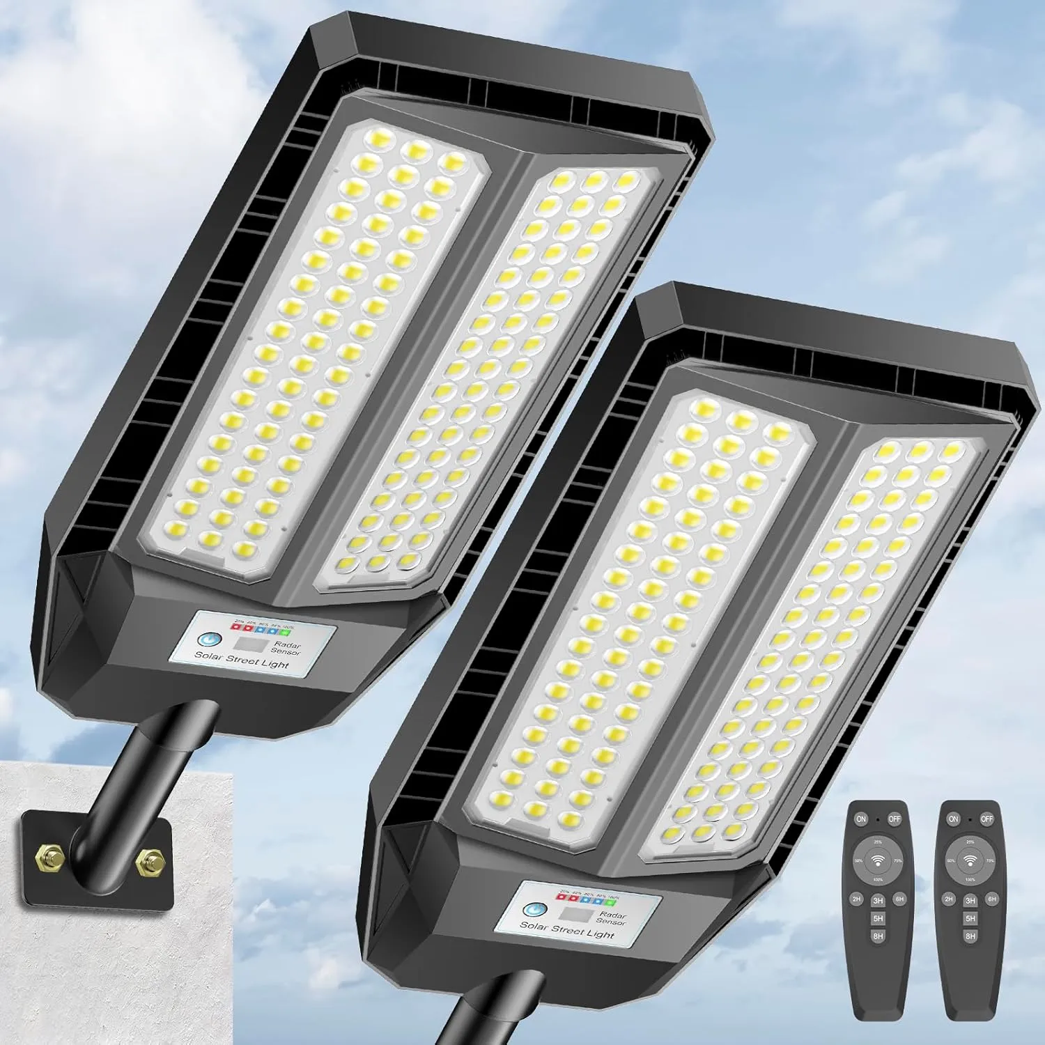 5000W Solar Lights Outdoor - 6500K LED Solar Street Lights Outdoor, Dusk to Dawn, IP66 Waterproof Solar Flood Lights with Motion Sensor and Remote Control for Yard, Patio, 2 Pack