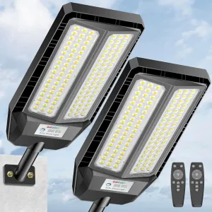 5000W Solar Lights Outdoor - 6500K LED Solar Street Lights Outdoor, Dusk to Dawn, IP66 Waterproof Solar Flood Lights with Motion Sensor and Remote Control for Yard, Patio, 2 Pack