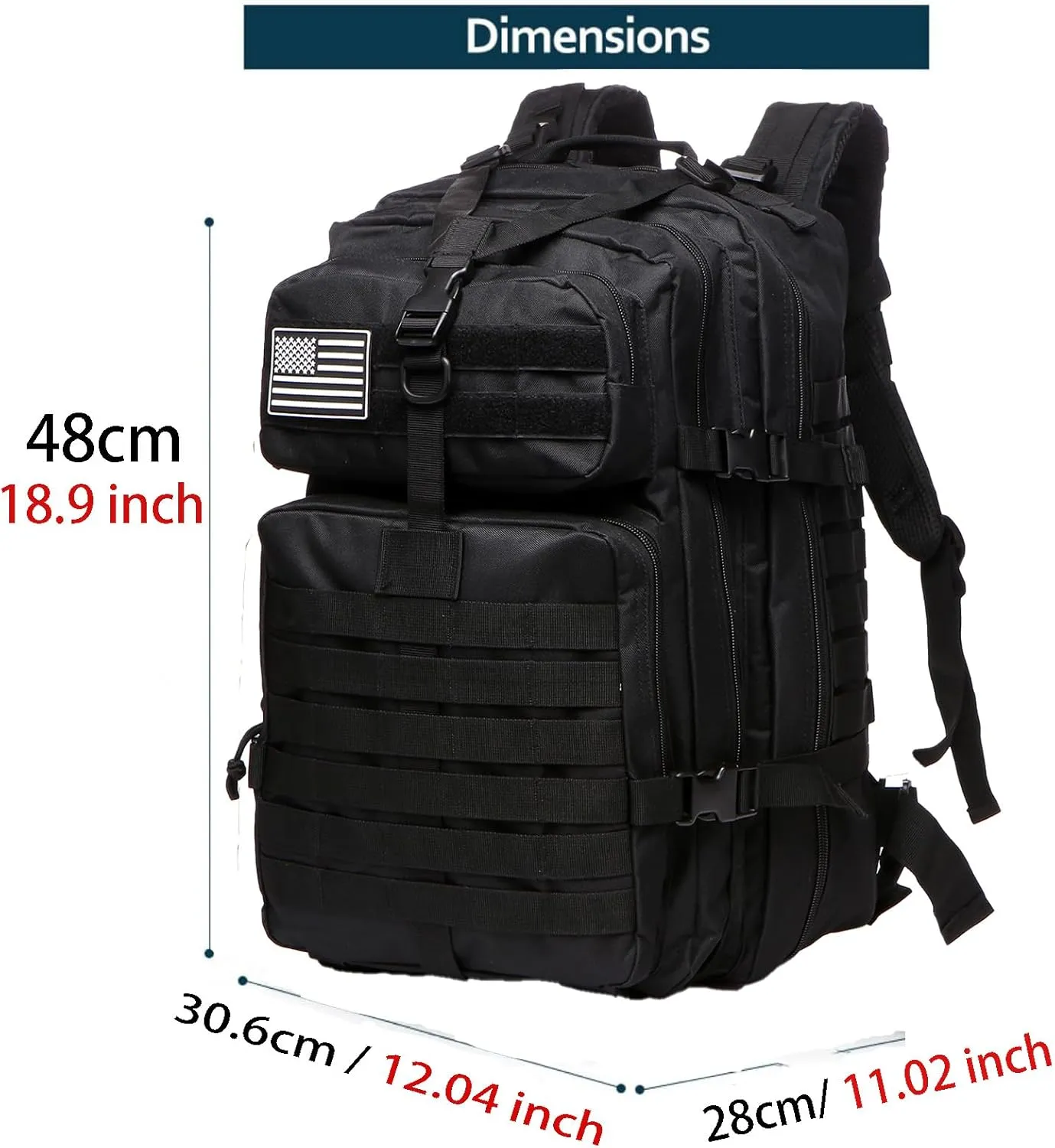 50L Sturdy Nylon Waterproof Fishing Hunting Backpack Outdoor Military Rucksacks Tactical Sports Camping Hiking (Black)