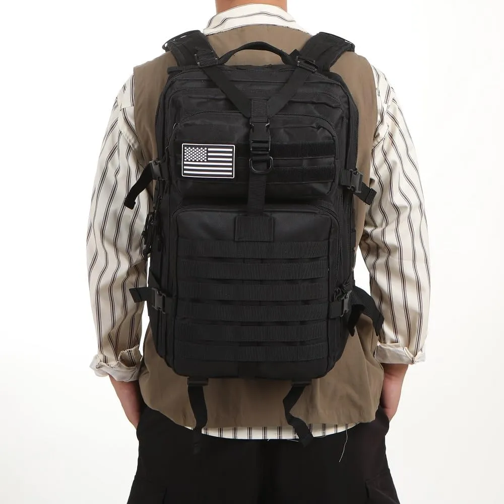 50L Sturdy Nylon Waterproof Fishing Hunting Backpack Outdoor Military Rucksacks Tactical Sports Camping Hiking (Black)