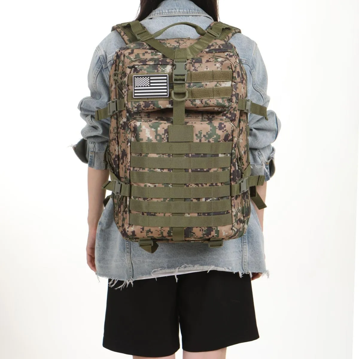 50L Sturdy Nylon Waterproof Fishing Hunting Backpack Outdoor Military Rucksacks Tactical Sports Camping Hiking (Camouflage green)