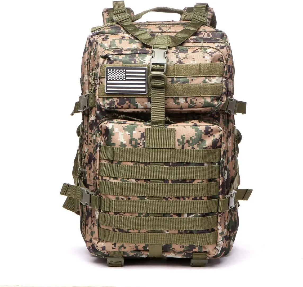 50L Sturdy Nylon Waterproof Fishing Hunting Backpack Outdoor Military Rucksacks Tactical Sports Camping Hiking (Camouflage green)