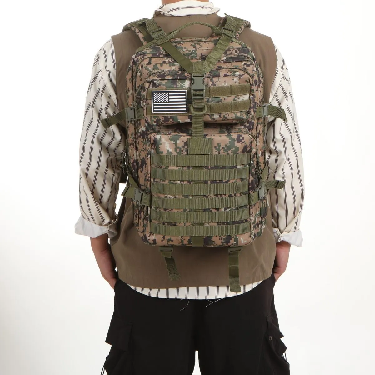 50L Sturdy Nylon Waterproof Fishing Hunting Backpack Outdoor Military Rucksacks Tactical Sports Camping Hiking (Camouflage green)