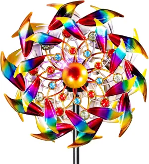 54'' Wind Spinners Outdoor Solar Garden Decor Light - Unique Gemstone Colorful Windmill, Durable Waterproof Design for Garden, Lawn, Patio