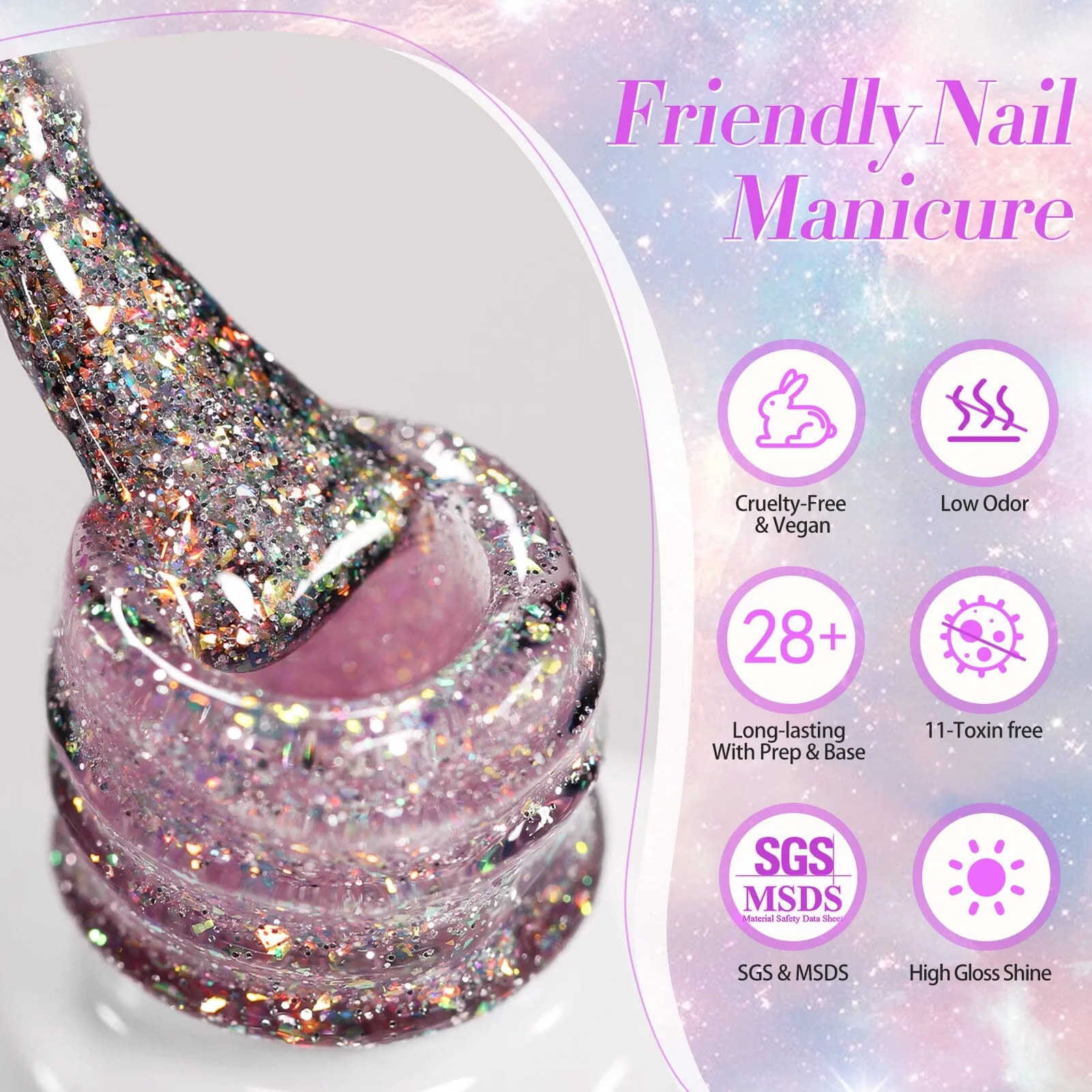 6 Colors Pink Green Reflective Glitter Gel Polish Set T15 Crush Starlight 7ml