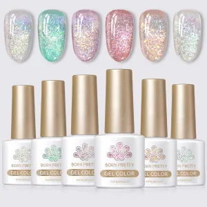 6 Colors Pink Green Reflective Glitter Gel Polish Set T15 Crush Starlight 7ml