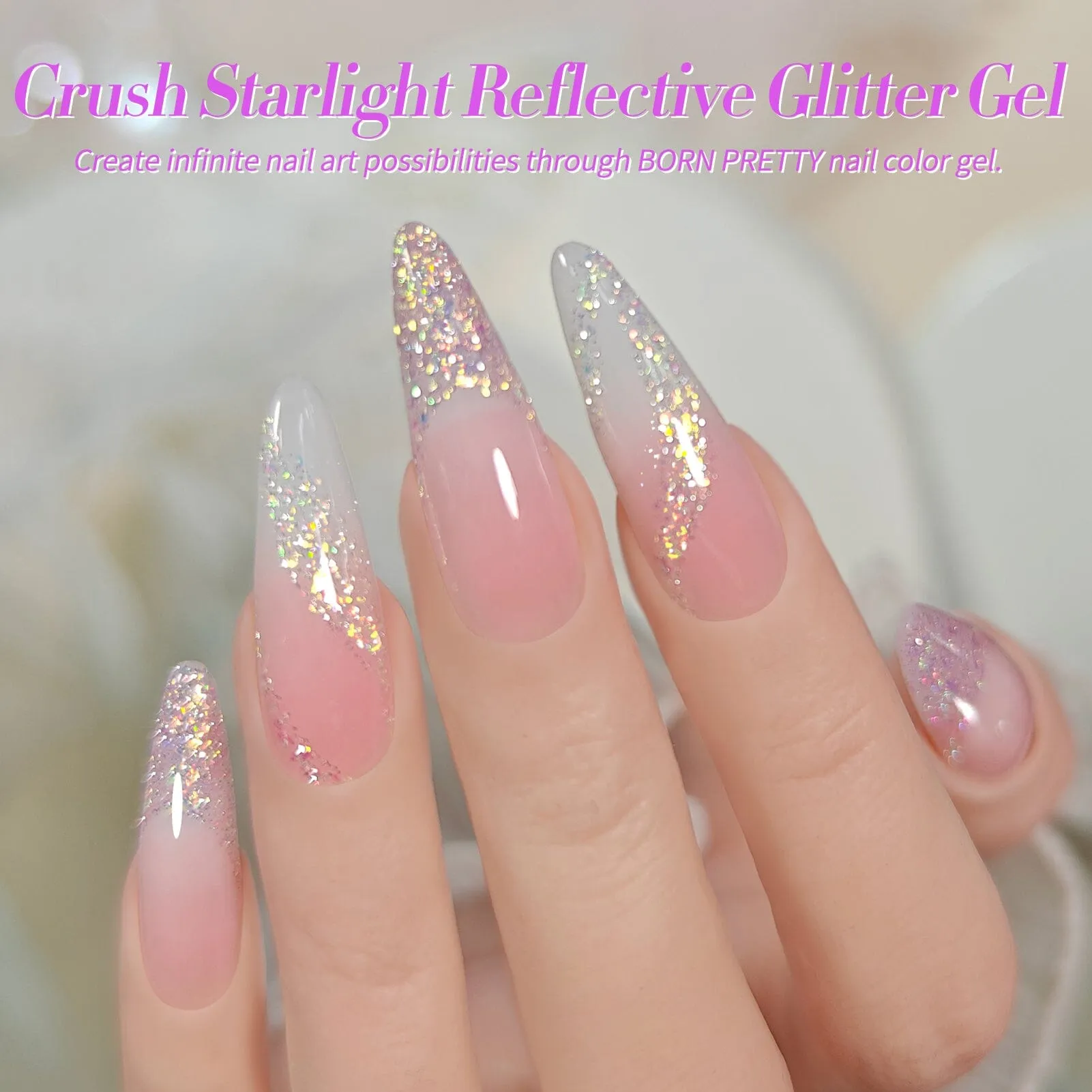6 Colors Pink Green Reflective Glitter Gel Polish Set T15 Crush Starlight 7ml