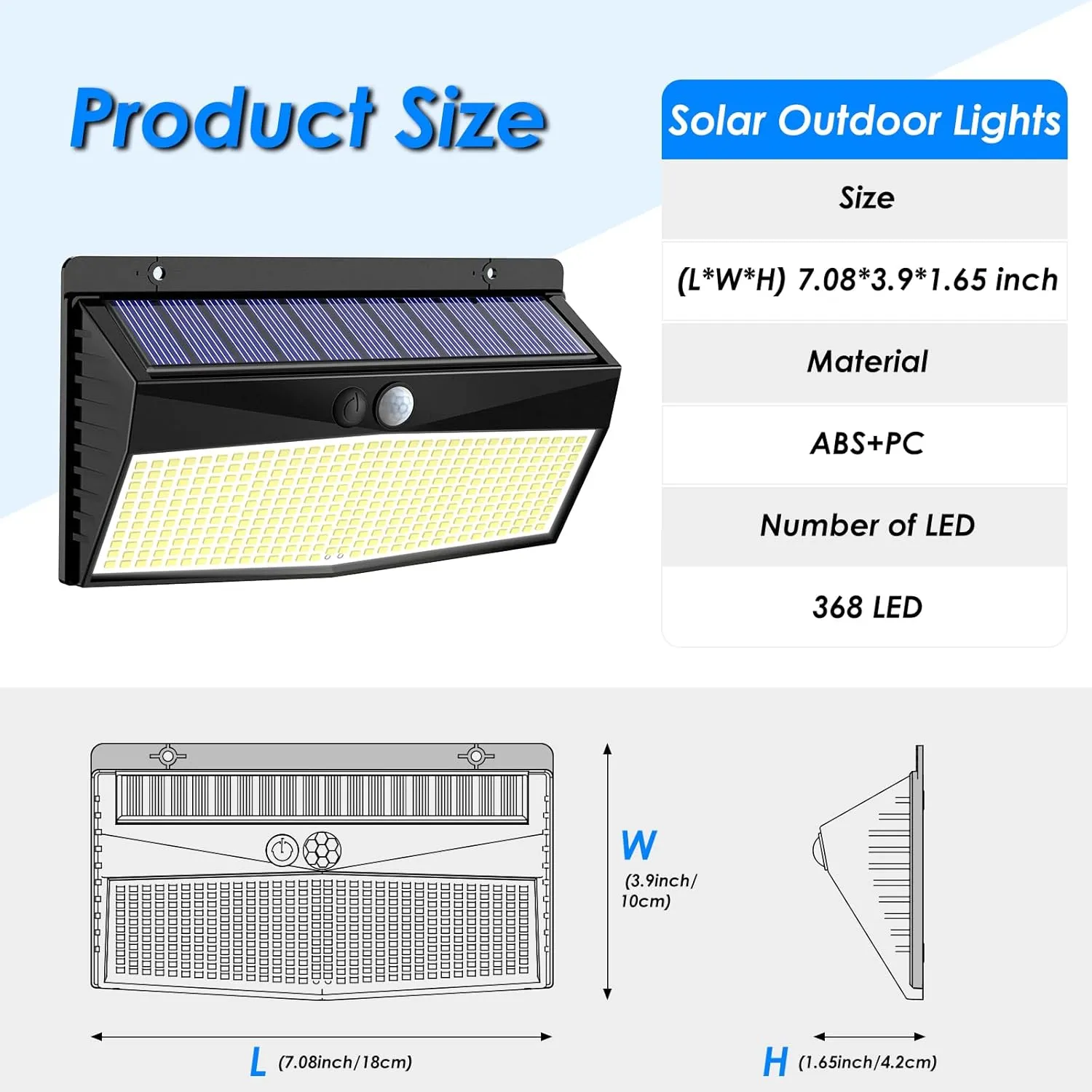 6 Pack 368 LED Solar Motion Sensor Lights Outdoor, Solar Fence Lights with 3 Lighting Modes, Solar Powered Security Lights Waterproof for Outside Yard Wall Garden Backyard Step Garage