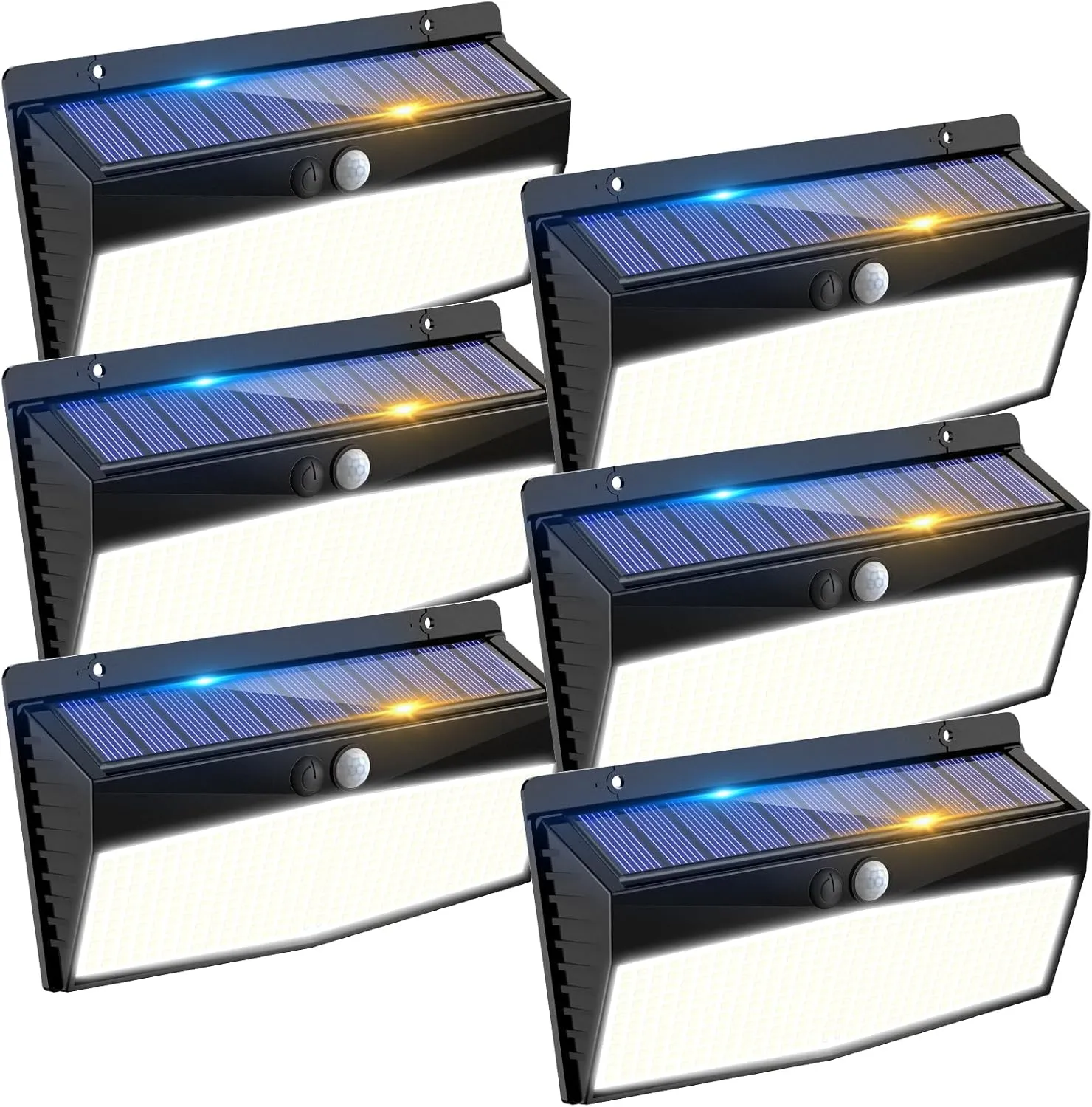 6 Pack 368 LED Solar Motion Sensor Lights Outdoor, Solar Fence Lights with 3 Lighting Modes, Solar Powered Security Lights Waterproof for Outside Yard Wall Garden Backyard Step Garage