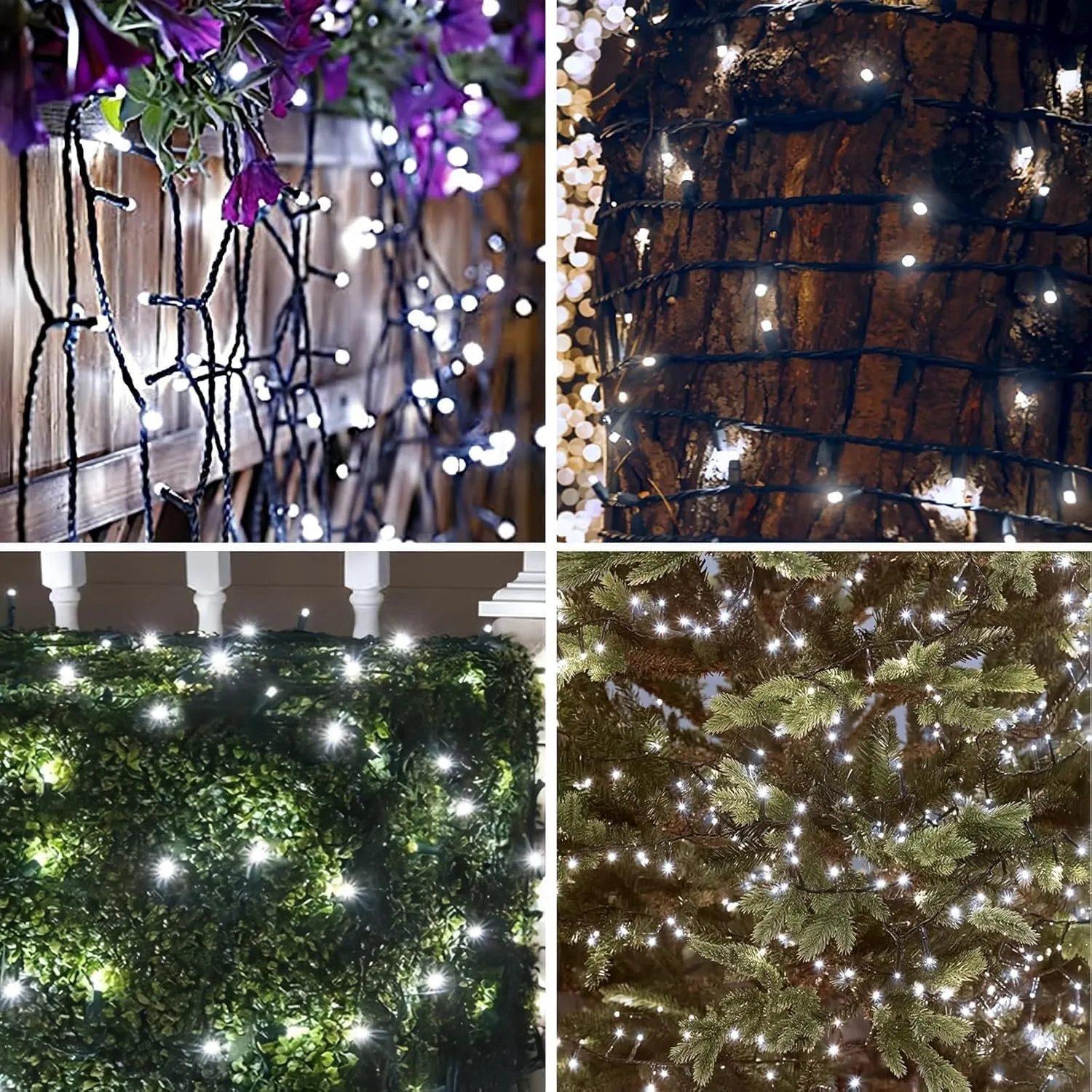 6 Pack 600 LED Solar String Lights for Outside, Solar Christmas Lights Outdoor Waterproof, Green Wire Twinkle Light with 8 Lighting Modes for Xmas Tree Wedding Party Garden Decorations (Cool White)