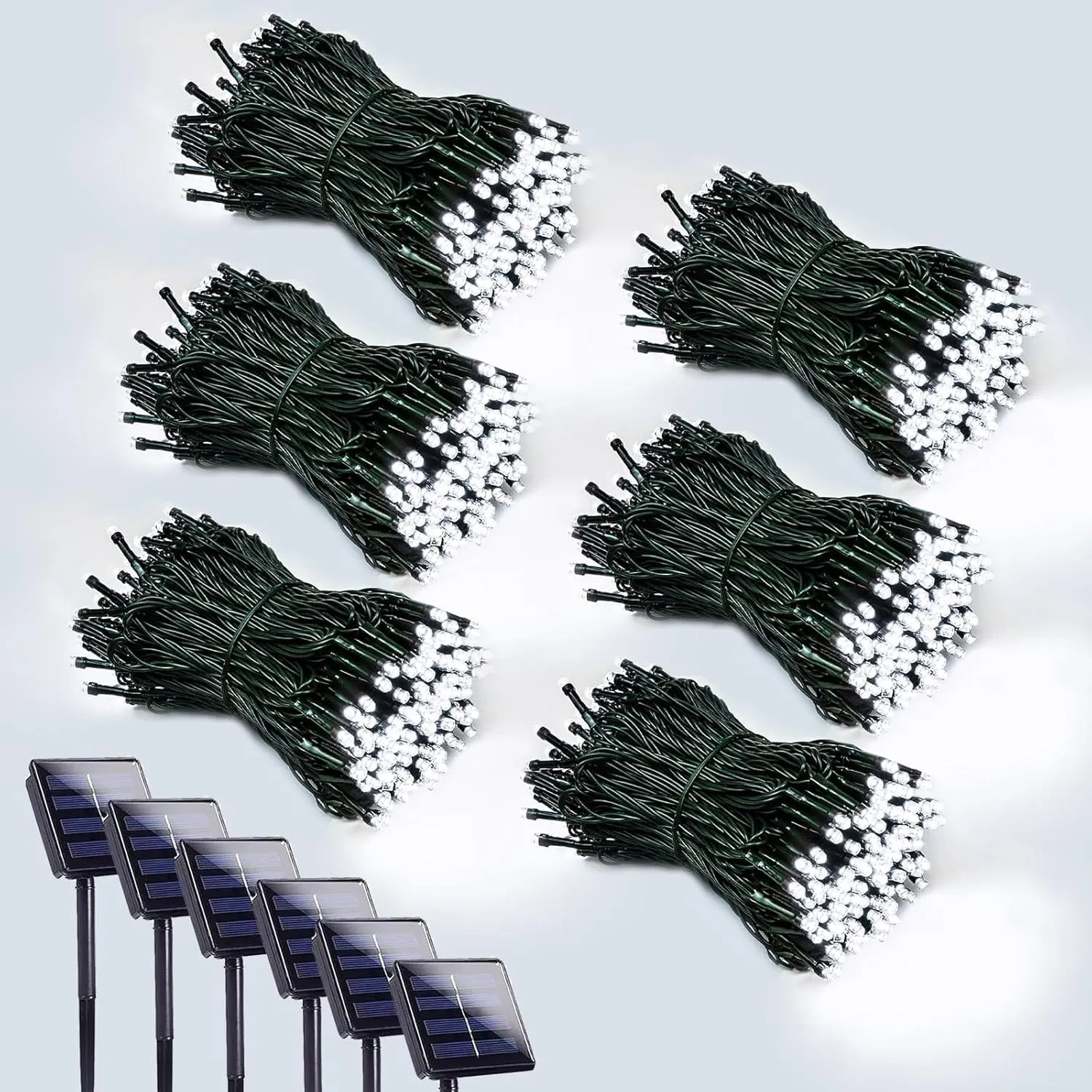 6 Pack 600 LED Solar String Lights for Outside, Solar Christmas Lights Outdoor Waterproof, Green Wire Twinkle Light with 8 Lighting Modes for Xmas Tree Wedding Party Garden Decorations (Cool White)