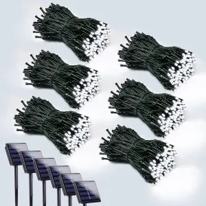6 Pack 600 LED Solar String Lights for Outside, Solar Christmas Lights Outdoor Waterproof, Green Wire Twinkle Light with 8 Lighting Modes for Xmas Tree Wedding Party Garden Decorations (Cool White)