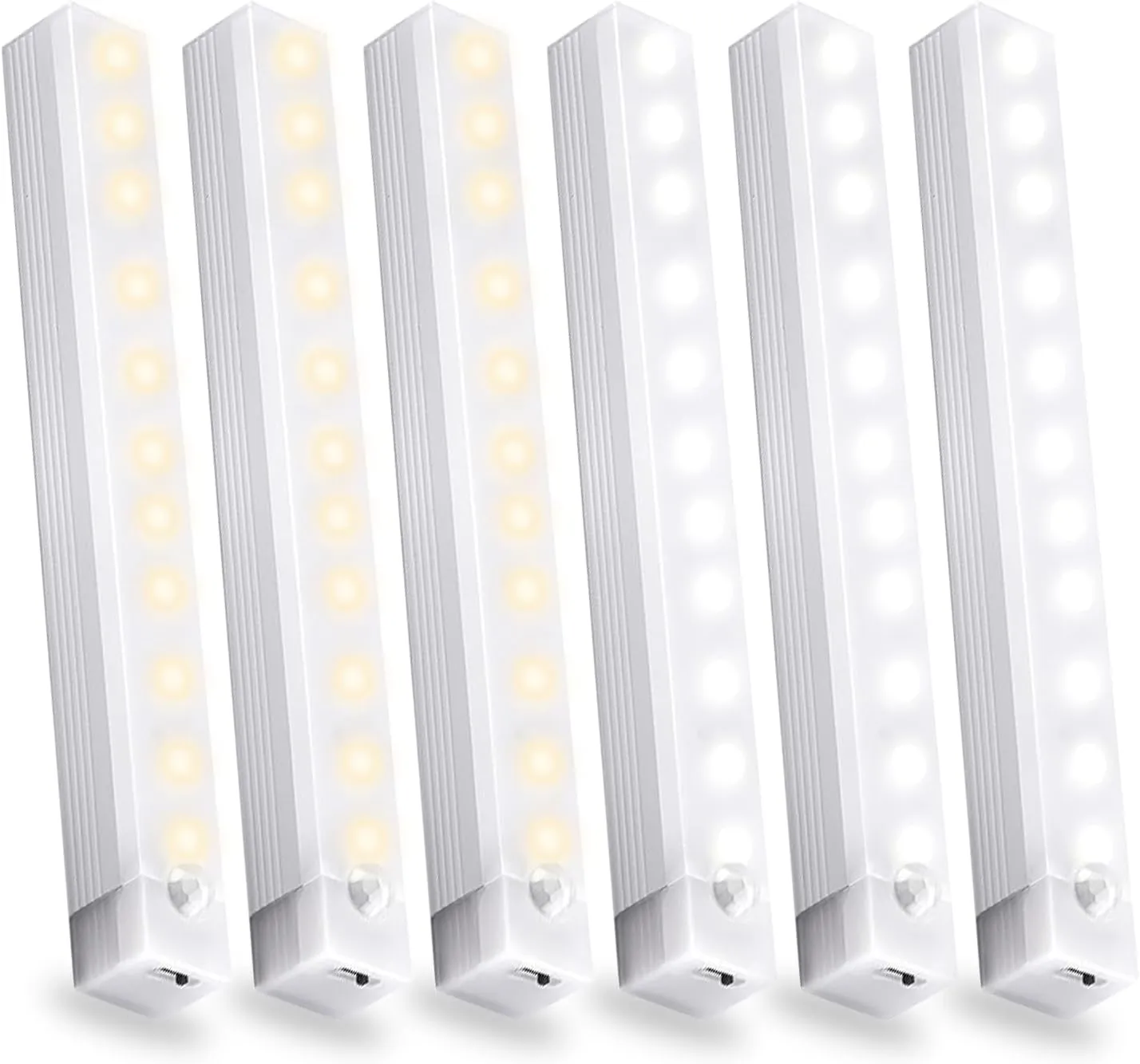 6 Pack Motion Sensor Magnetic Under Cabinet Light,Rechargeable 2 Color Warm White Under Counter Light,8 Inch LED Closet for Bedroom Cupboard Stair