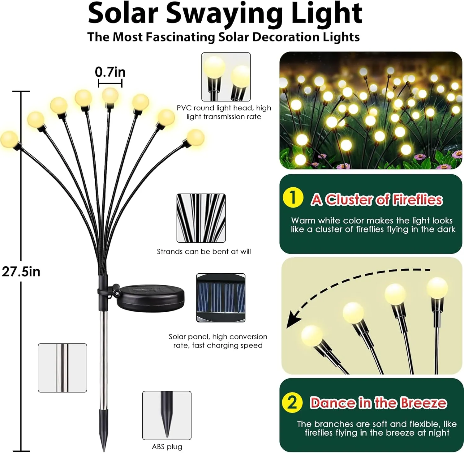 6-Pack Solar Garden Lights, 48 LED Solar Lights Outdoor for Garden Decor, Waterproof Firefly Light Outdoor (Sway by Wind), Swaying Light for Outside Yard Pathway Landscape Decorations (Warm White)