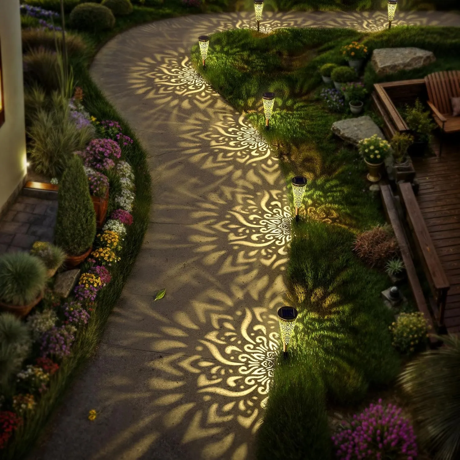 6 Pack Solar Lights Outdoor Garden Decorative Solar Garden Lights with Warm Light Waterproof Solar Pathway Landscape Lights for Path Patio Backyard Walkway Yard Garden Decor (Gold, 6Pcs)