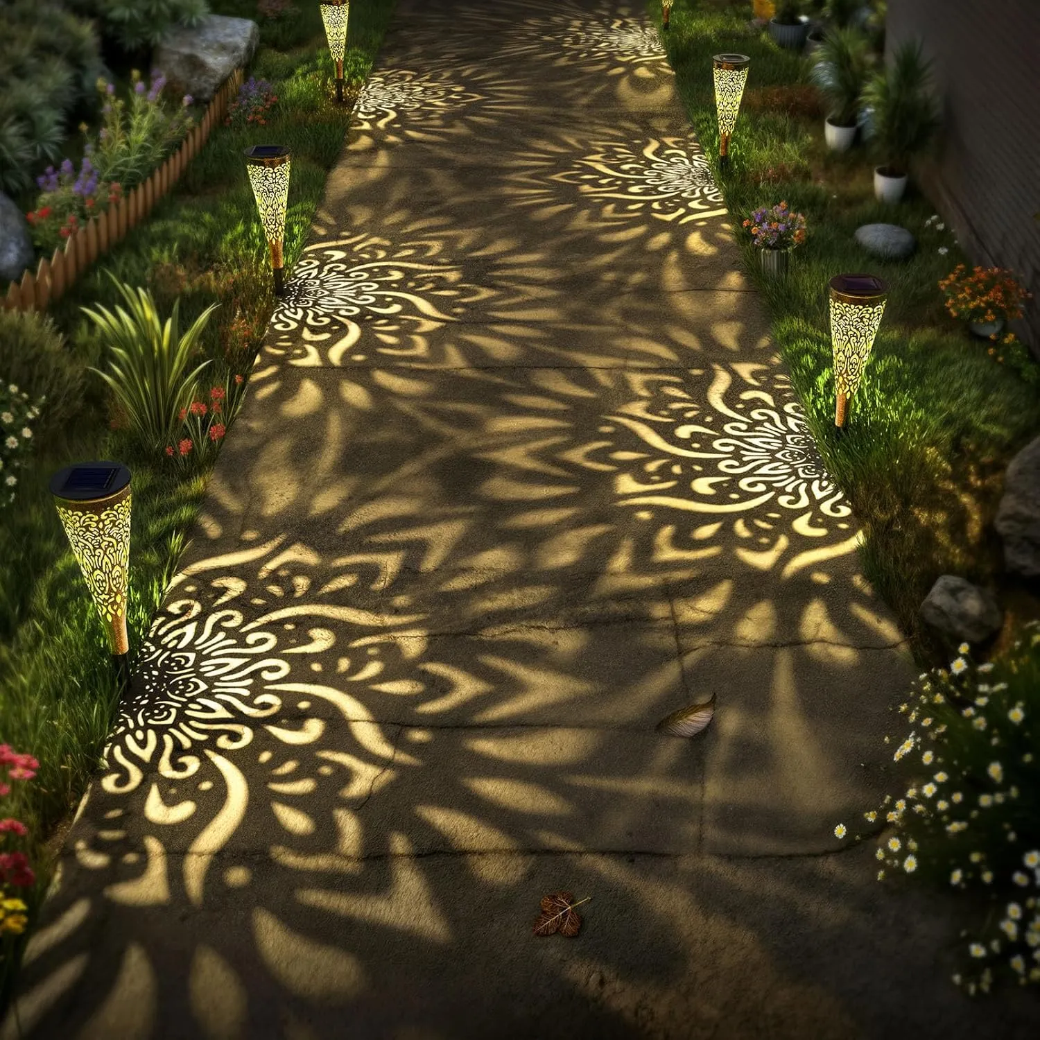 6 Pack Solar Lights Outdoor Garden Decorative Solar Garden Lights with Warm Light Waterproof Solar Pathway Landscape Lights for Path Patio Backyard Walkway Yard Garden Decor (Gold, 6Pcs)