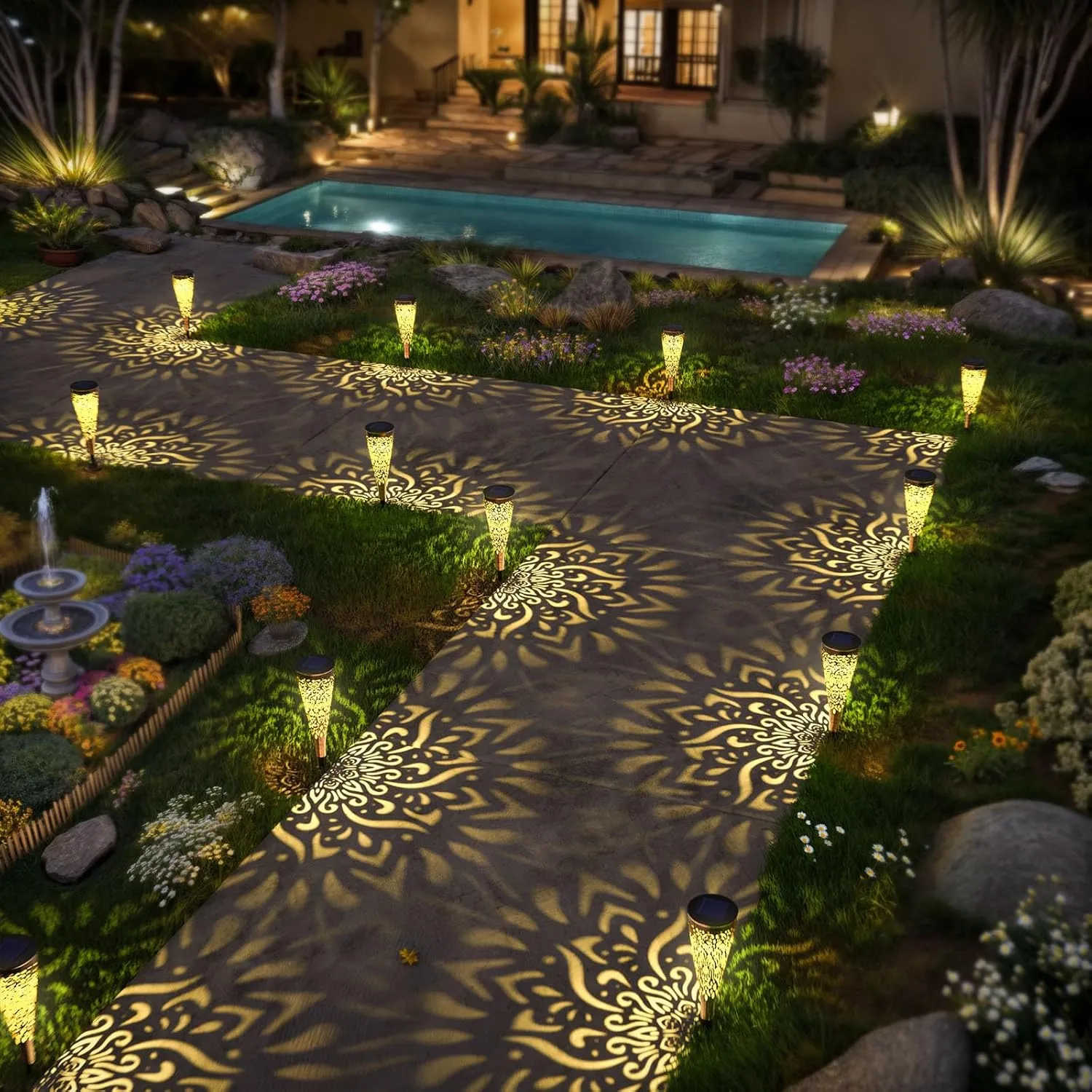 6 Pack Solar Lights Outdoor Garden Decorative Solar Garden Lights with Warm Light Waterproof Solar Pathway Landscape Lights for Path Patio Backyard Walkway Yard Garden Decor (Gold, 6Pcs)
