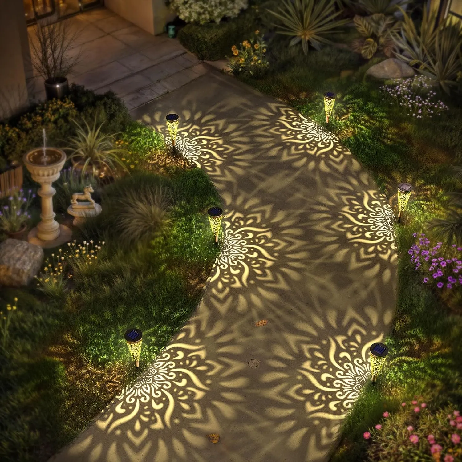 6 Pack Solar Lights Outdoor Garden Decorative Solar Garden Lights with Warm Light Waterproof Solar Pathway Landscape Lights for Path Patio Backyard Walkway Yard Garden Decor (Gold, 6Pcs)