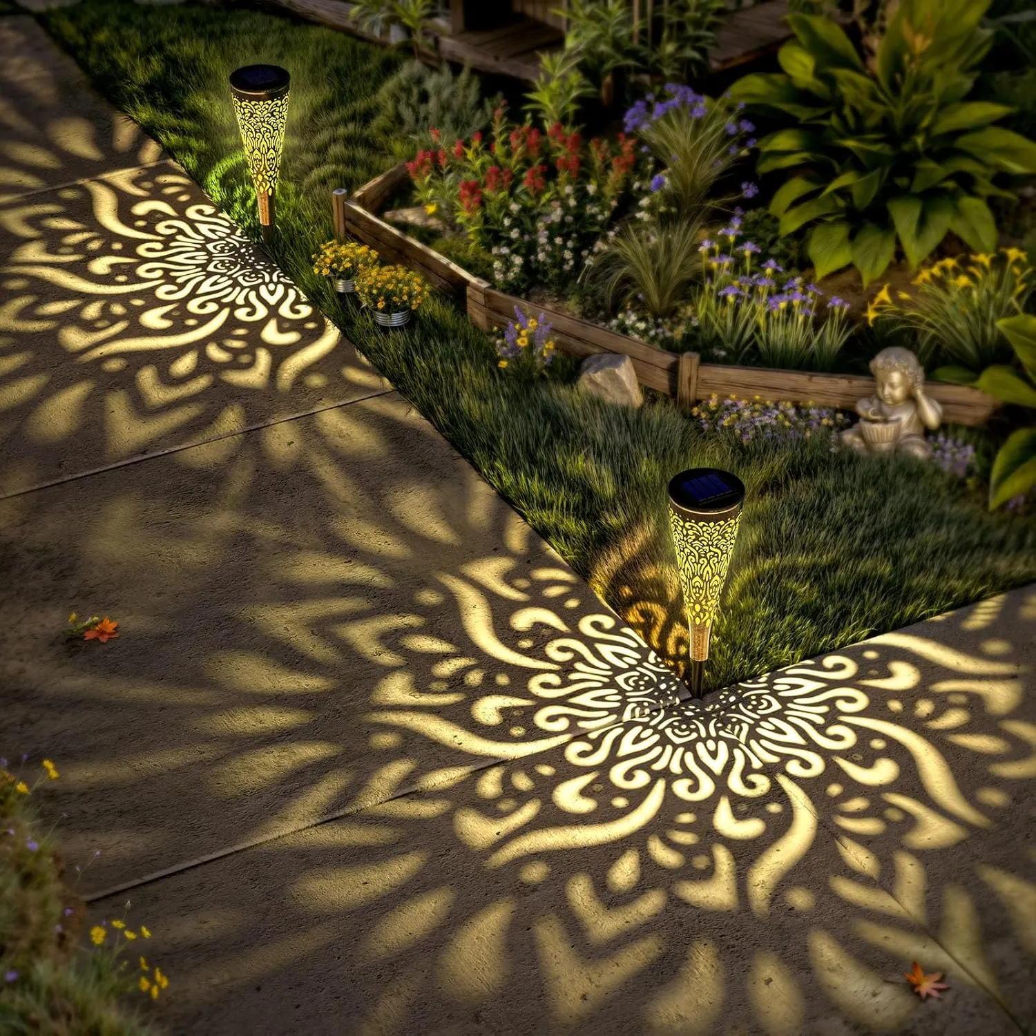 6 Pack Solar Lights Outdoor Garden Decorative Solar Garden Lights with Warm Light Waterproof Solar Pathway Landscape Lights for Path Patio Backyard Walkway Yard Garden Decor (Gold, 6Pcs)