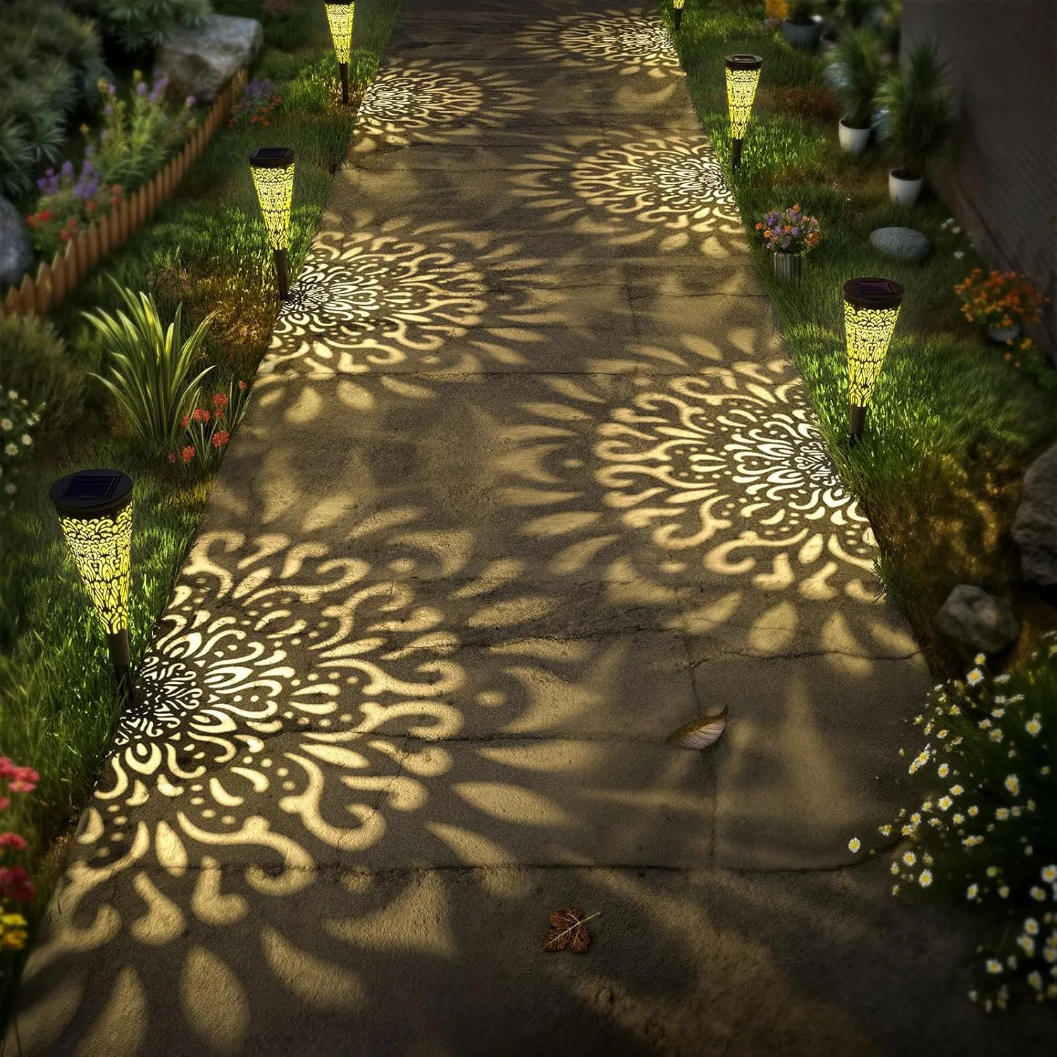 6 Pack Solar Lights Outdoor Garden Decorative Solar Pathway Lights Waterproof Plastic Outside Solar Path Landscape Lights Gardening Gifts for Women Mom Father Backyard Walkway Yard Decor
