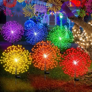 6 Pcs Solar Firework Stake Lights 180 LED 8 Modes Solar Waterproof LED Sparkler Lights Outdoor Decoration for Spring Easter Xmas Garden Patio Yard Pathway Walkway Lawn, Multicolor