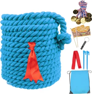 60FT Tug of War Rope,Tug a War Rope,Tug of War Rope Adult with 10 Medals,2 Flags,Whistle,2 Hooks,Demarcation,Ribbon and Storage Bag,Outdoor Backyard Game,Team Game