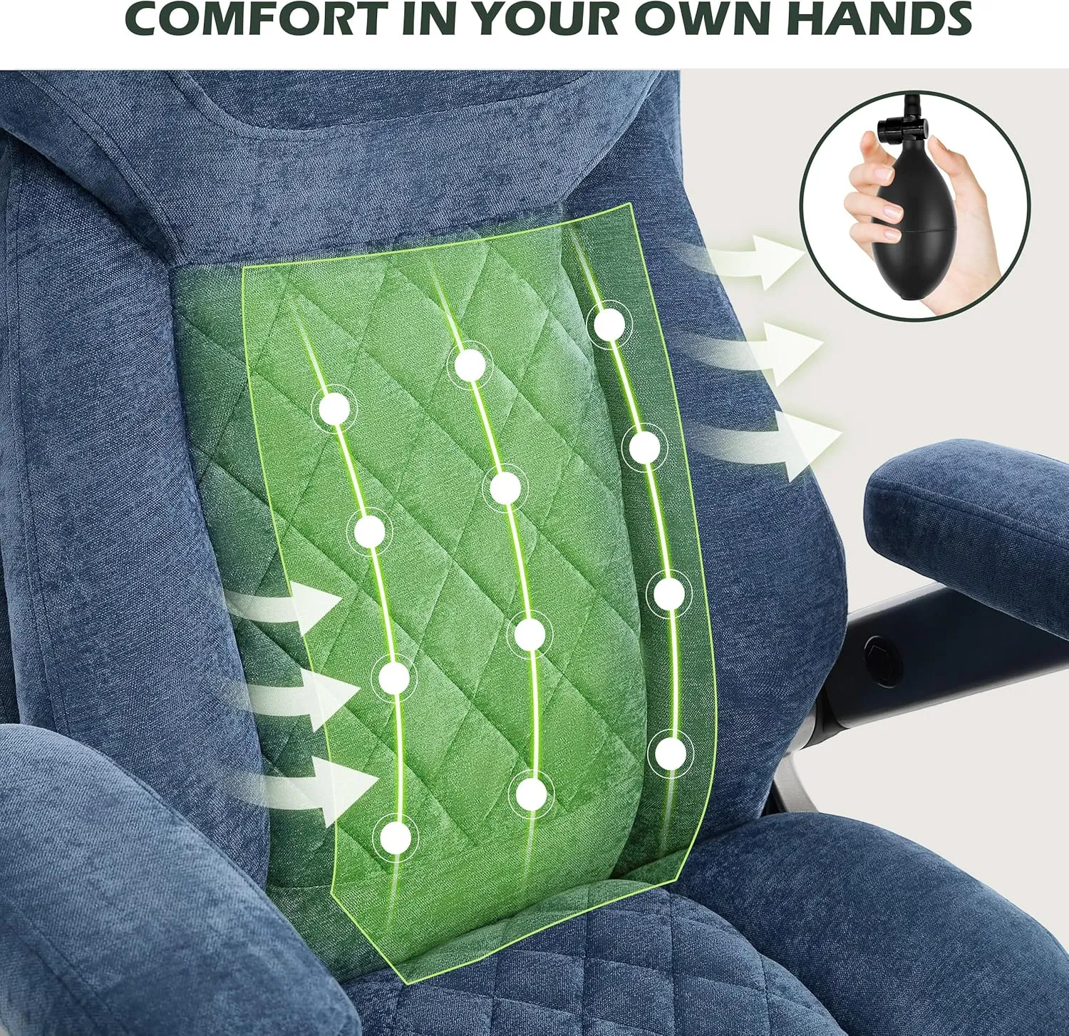 650lbs Big and Tall Office Chair with Thick Spring Cushion,5D Flip Arm Ergonomic Executive Office Chair Adjustable Lumbar Airbag&Extra Wide,Comfy Large Padded Heavy Duty Game Chair,Bluecloth
