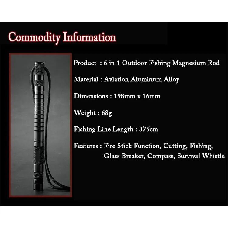 6in1 Outdoor Multifunctional Fishing Lighter Flint Magnesium Rod Field Fire Equipment Outdoor Fire Survival Tactical