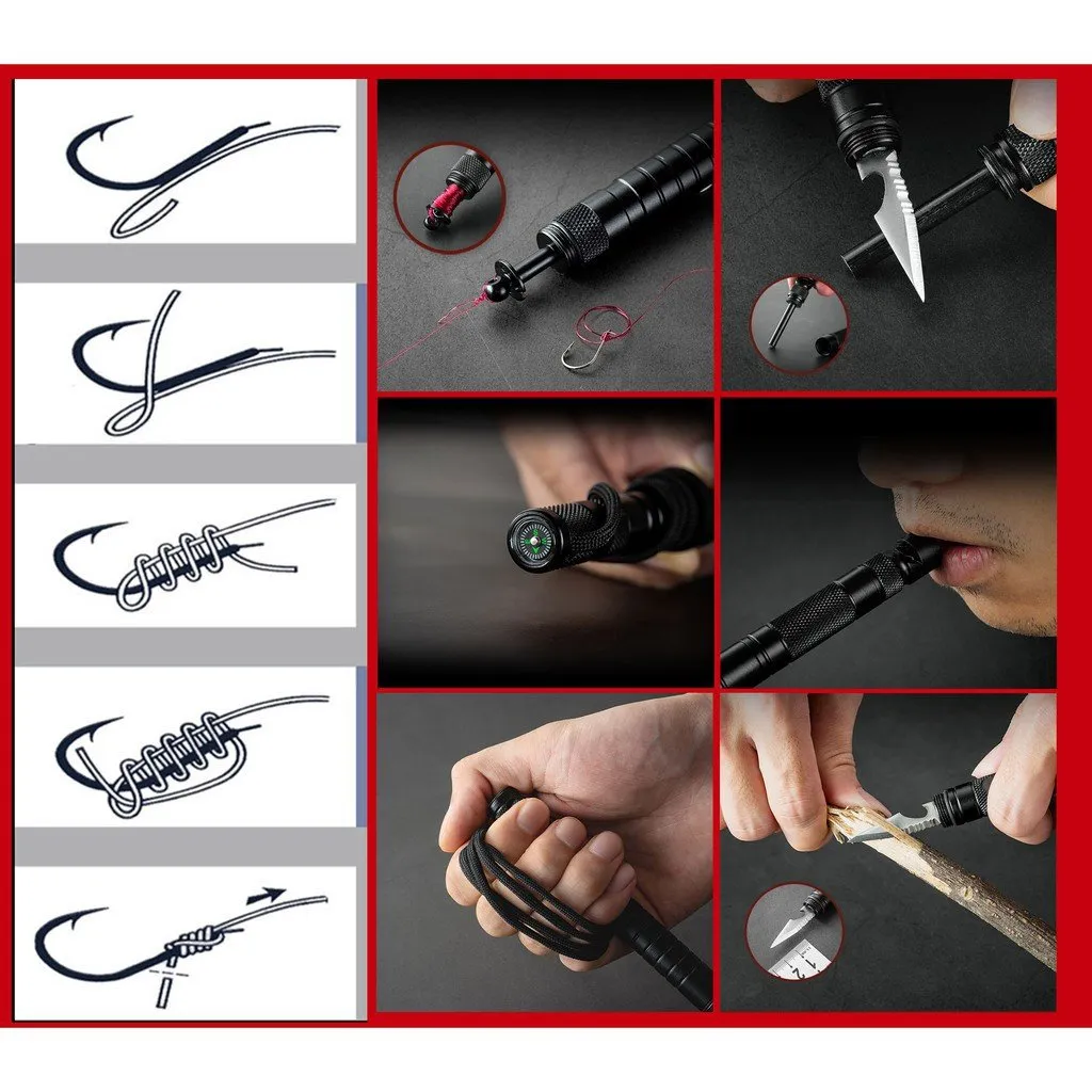 6in1 Outdoor Multifunctional Fishing Lighter Flint Magnesium Rod Field Fire Equipment Outdoor Fire Survival Tactical