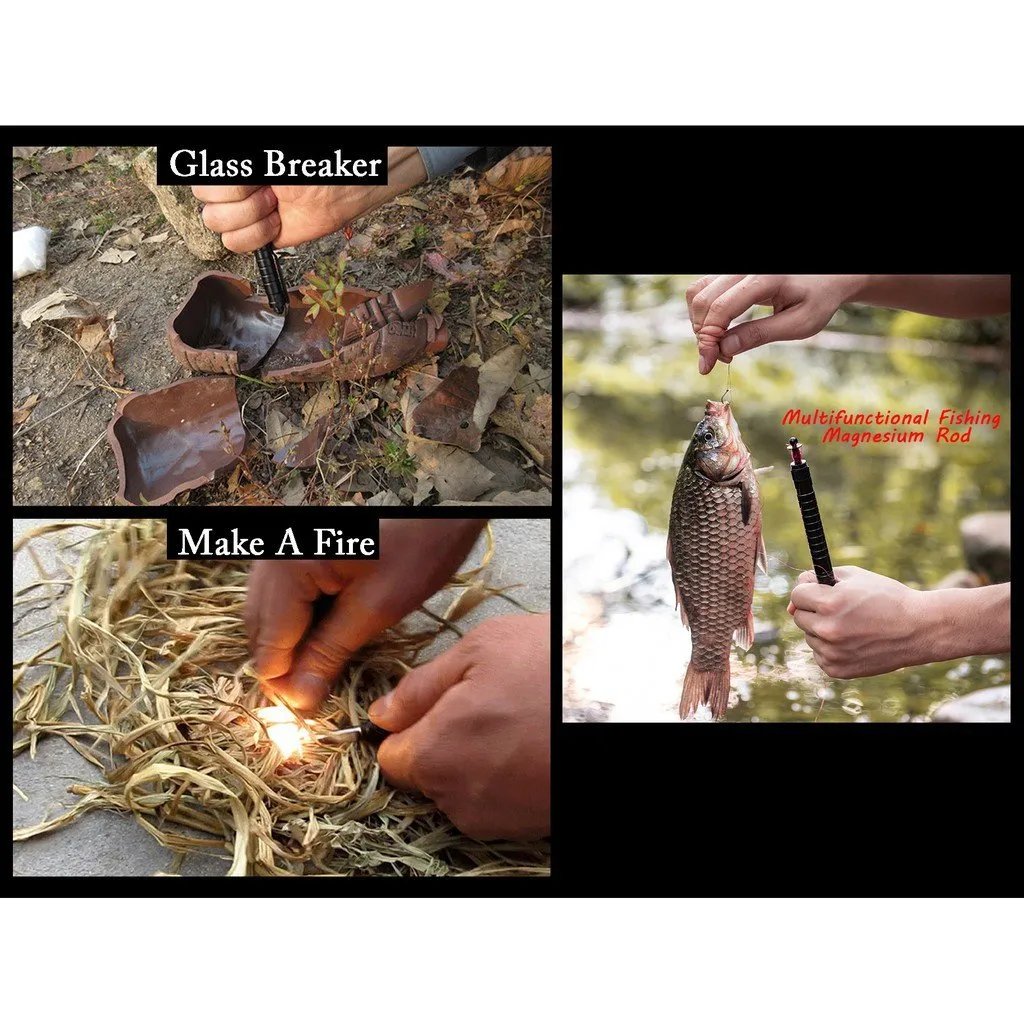 6in1 Outdoor Multifunctional Fishing Lighter Flint Magnesium Rod Field Fire Equipment Outdoor Fire Survival Tactical