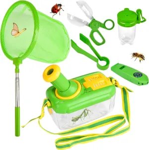 6PCS Bug Catching Kit, Bug Catcher for Kids Includes Insect Box, 3-in-1 Explorer Tools, Extendable Net, Insect Catcher, Bug Box & Tweezer, Outdoor Explorer Kit Camping Toys for Kids Age 3-8 Boys Girls