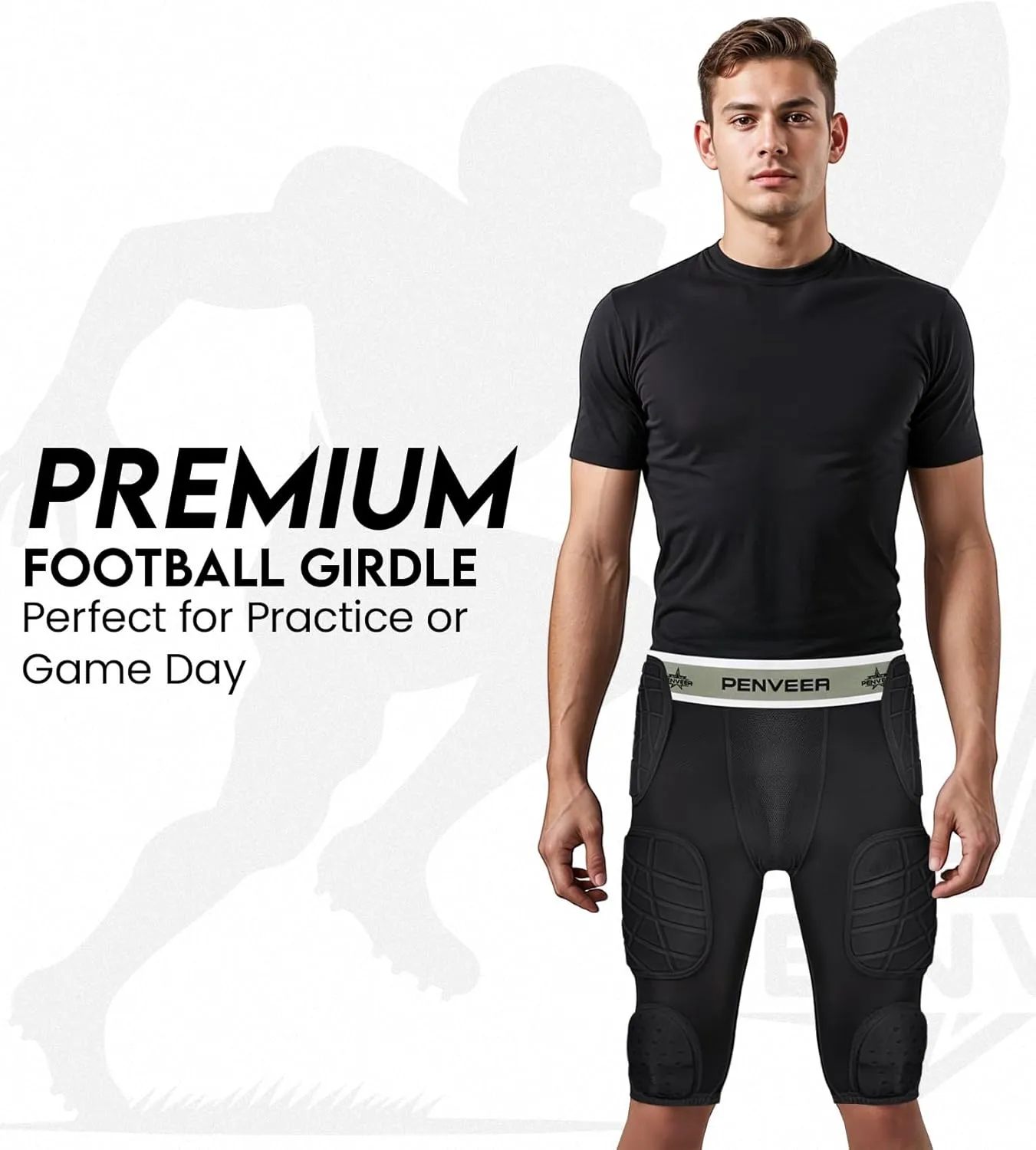 7.0 Football Girdle for Men & Boys with Cup Pocket - Padded Compression Shorts with Integrated Hip, Thigh, Knee & Tailbone Pads for Maximum Protection