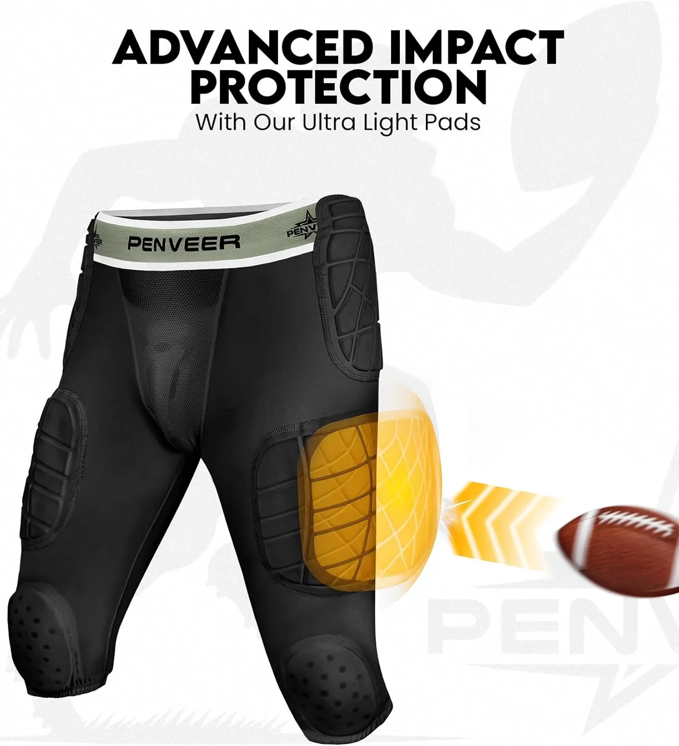 7.0 Football Girdle for Men & Boys with Cup Pocket - Padded Compression Shorts with Integrated Hip, Thigh, Knee & Tailbone Pads for Maximum Protection