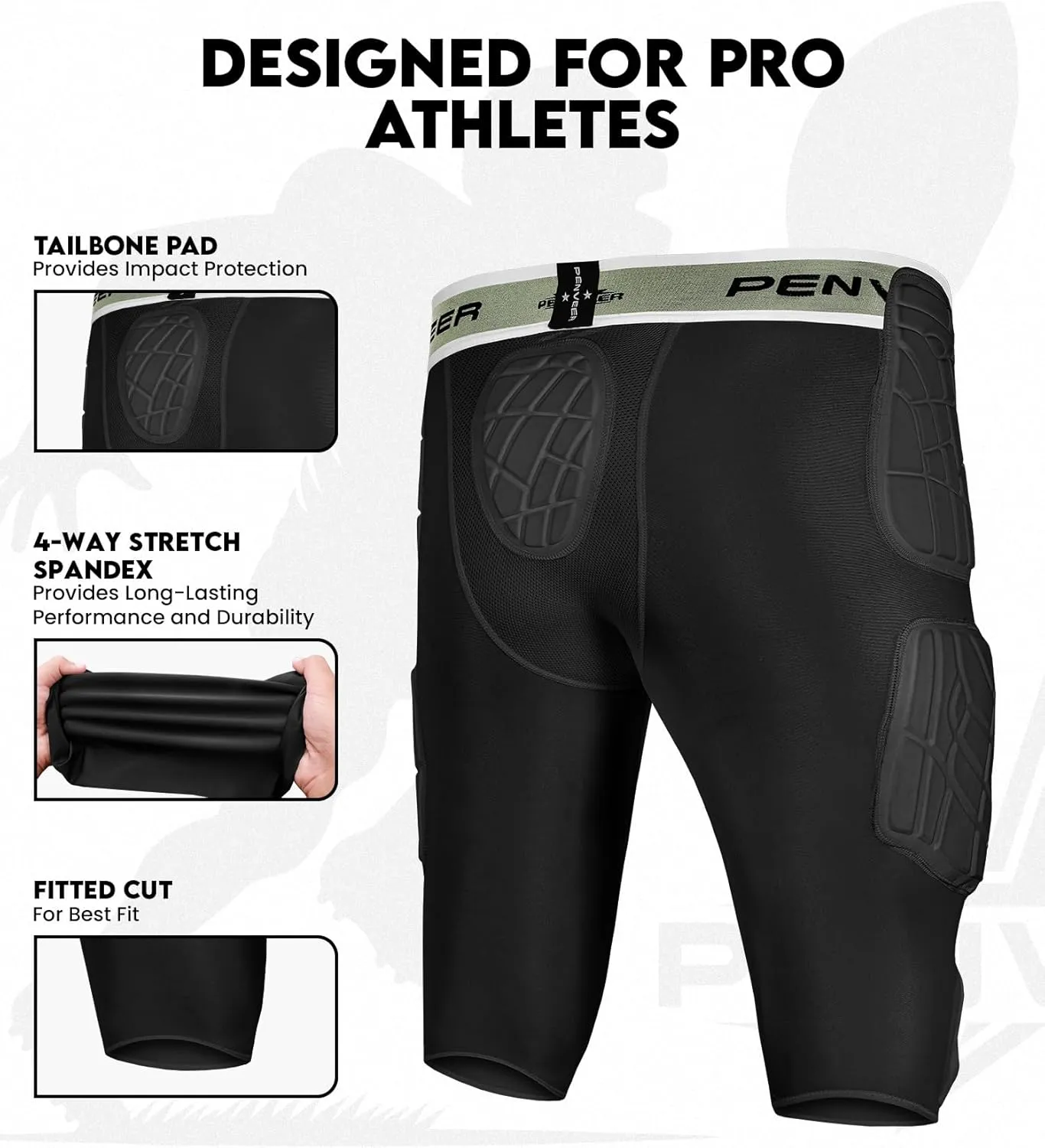 7.0 Football Girdle for Men & Boys with Cup Pocket - Padded Compression Shorts with Integrated Hip, Thigh, Knee & Tailbone Pads for Maximum Protection