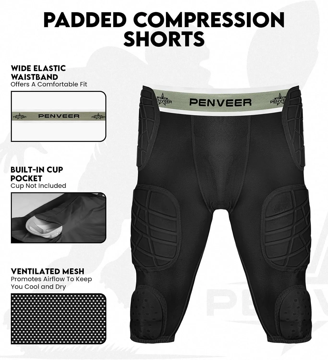 7.0 Football Girdle for Men & Boys with Cup Pocket - Padded Compression Shorts with Integrated Hip, Thigh, Knee & Tailbone Pads for Maximum Protection