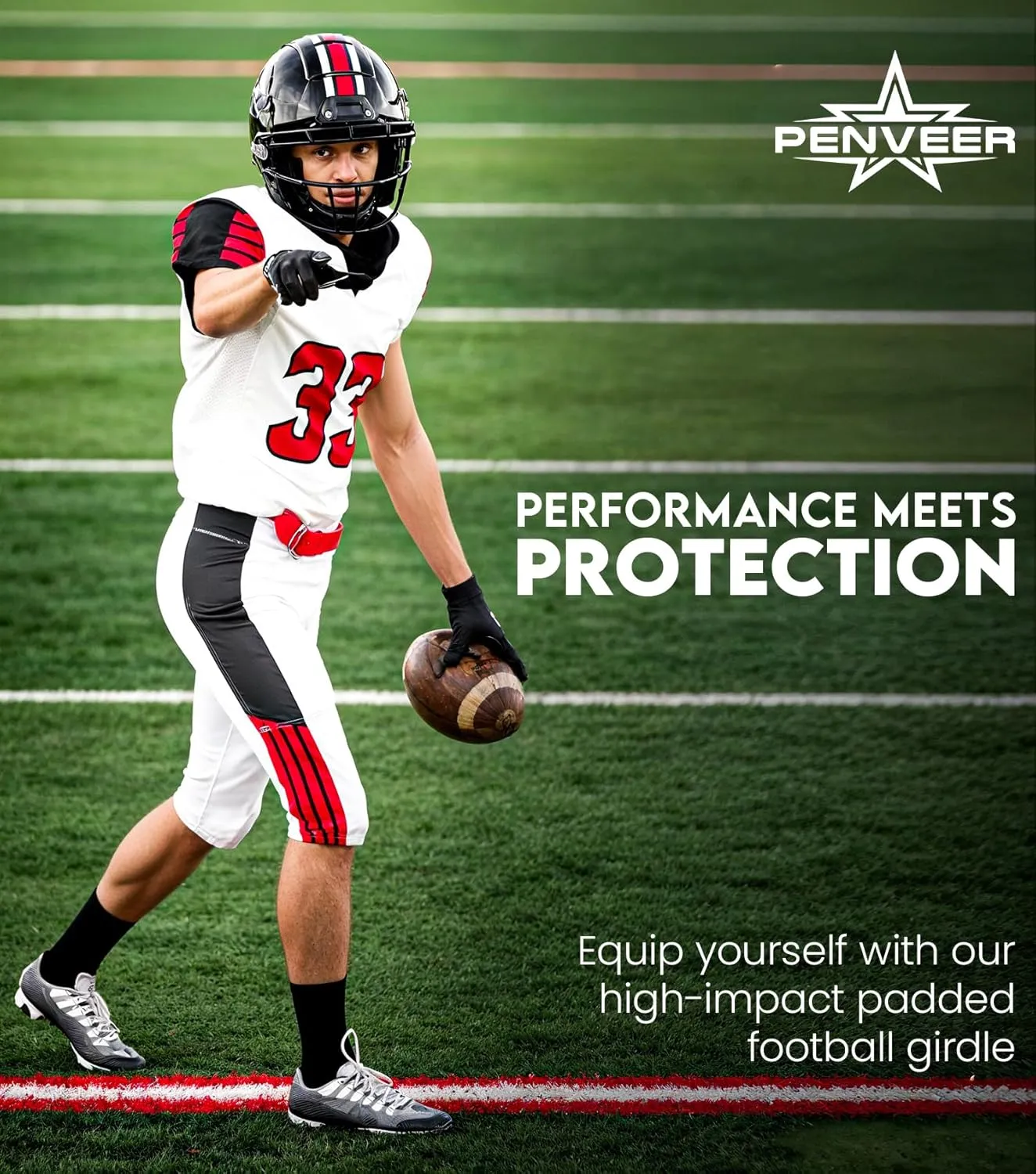 7.0 Football Girdle for Men & Boys with Cup Pocket - Padded Compression Shorts with Integrated Hip, Thigh, Knee & Tailbone Pads for Maximum Protection