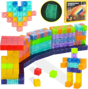 72 PCS Magnetic Blocks for Toddler Toy 3-8, Night Light Magnetic Building Blocks for Kids, 9 Colors Magnet Blocks for Christmas Birthday Present