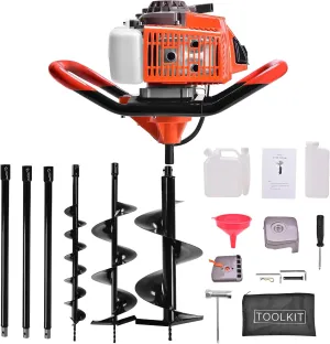 72CC Post Hole Digger,2-Stroke Auger Post Hole Digger Gas Powered Earth Digging Engine with 3 Auger Drill Bits (4""& 8"" &12"")  3 Extension Rods for Farm Garden Plant