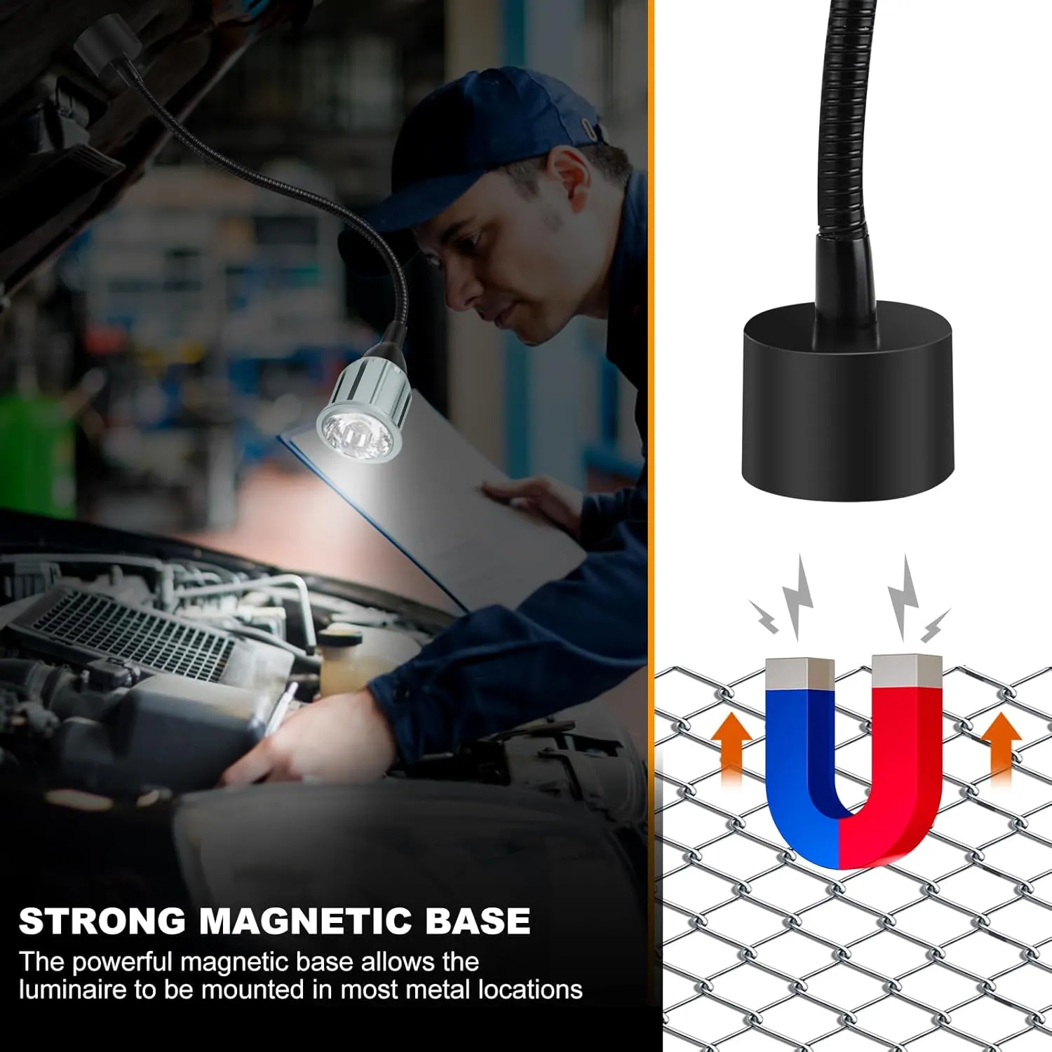 7W Magnetic Work Light, LED Machine Light with Flexible Gooseneck and Magnetic Base, Shop Tool Lamp for Lathe, Work Bench, Sewing Machine, Grill, Industrial Lighting Black