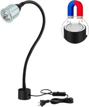 7W Magnetic Work Light, LED Machine Light with Flexible Gooseneck and Magnetic Base, Shop Tool Lamp for Lathe, Work Bench, Sewing Machine, Grill, Industrial Lighting Black