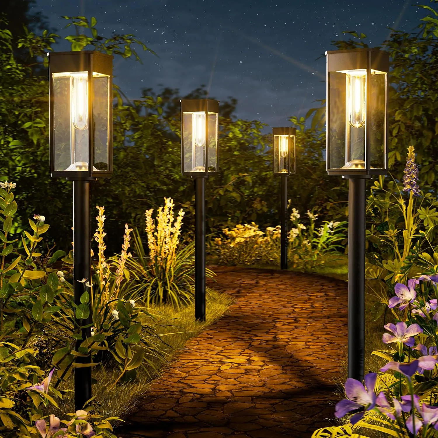 8 Pack Bright Solar Pathway Lights Outdoor,IP65 Waterproof Auto On/Off Solar Garden Lights Path Lights Solar Powered for Outside Yard Path Lawn Walkway Driveway Landscape Lighting Patio Decor