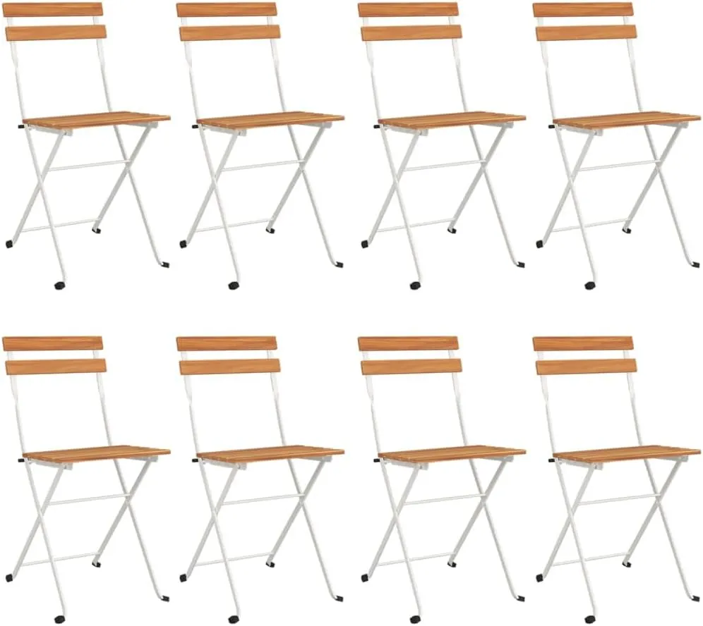 8-Pack Folding Bistro Chairs Solid Acacia Wood and Steel Frame for Patio Garden Outdoor Dining Lawn Lounging
