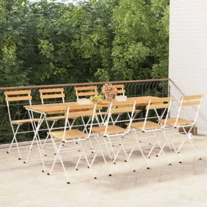 8-Pack Folding Bistro Chairs Solid Acacia Wood and Steel Frame for Patio Garden Outdoor Dining Lawn Lounging