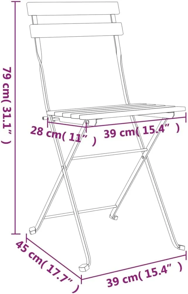 8-Pack Folding Bistro Chairs Solid Acacia Wood and Steel Frame for Patio Garden Outdoor Dining Lawn Lounging